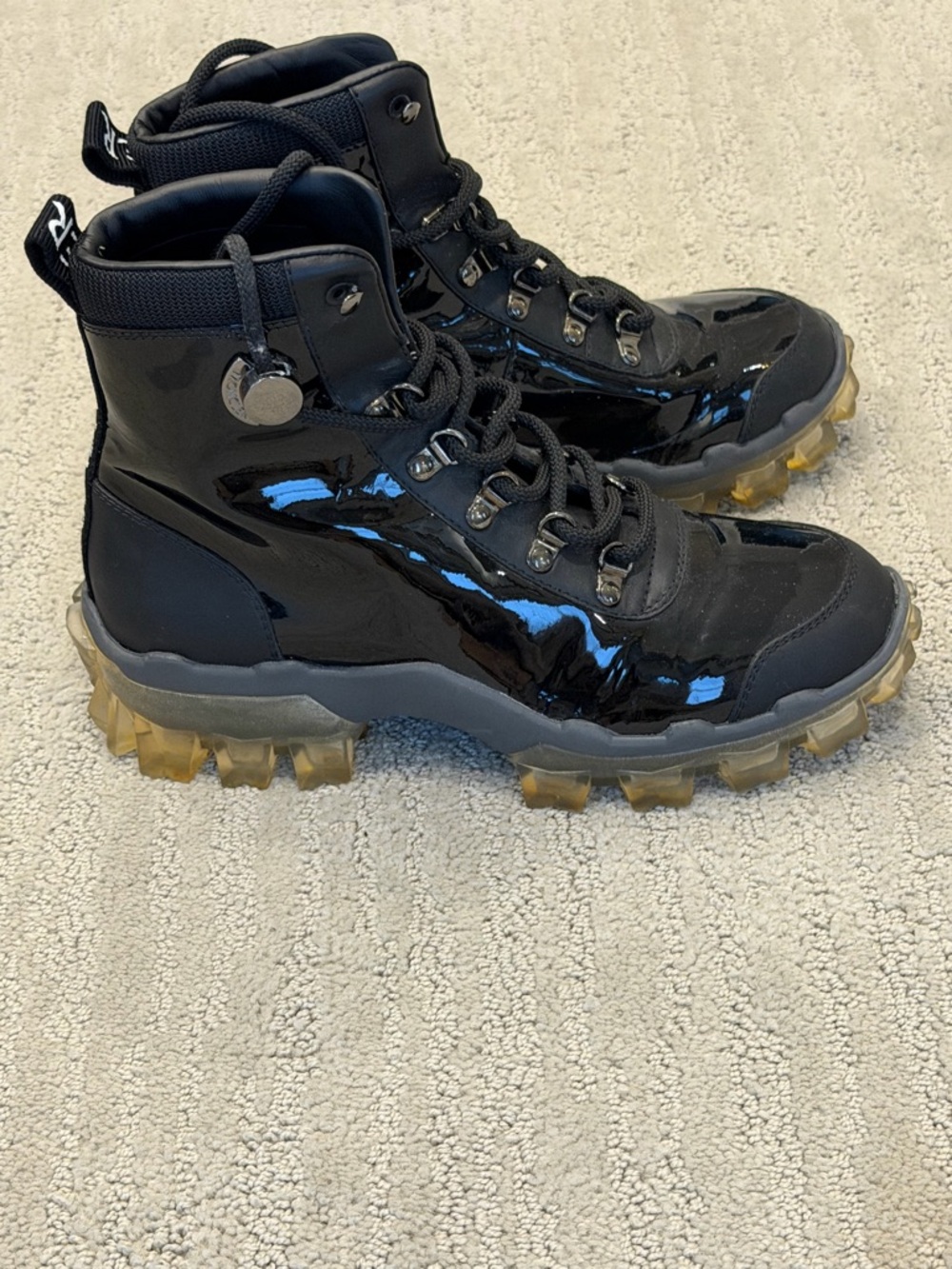 Moncler Patent Leather Colorblock Pattern Combat Boots- size 36.5 - Picture 5 of 7